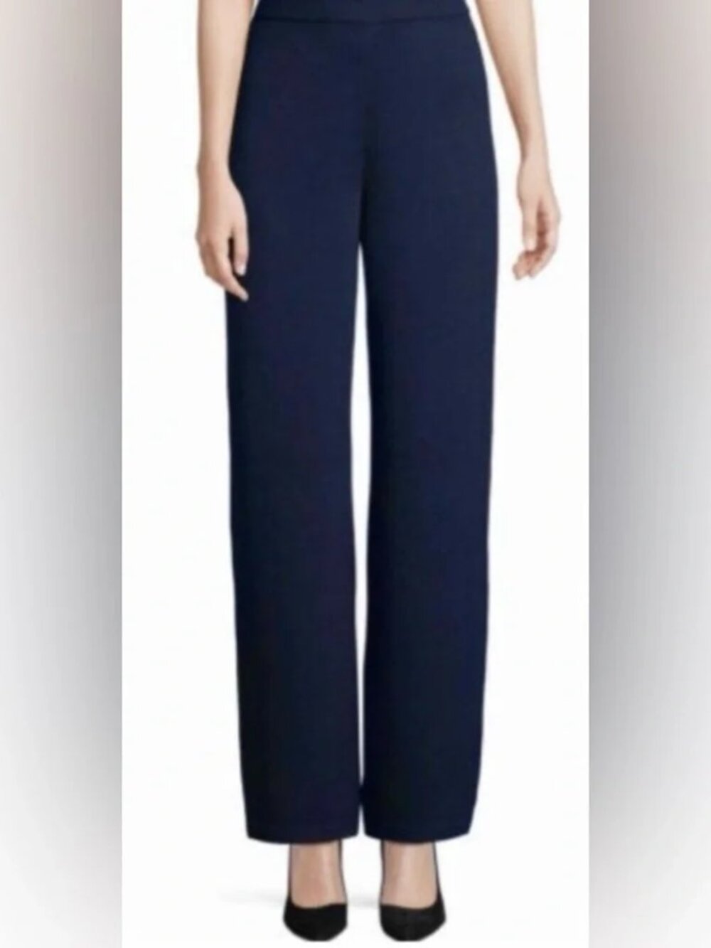 ST. JOHN COLLECTION SANTANA KNIT PANTS ELASTIC WAIST WIDE LEG NAVY sz 4